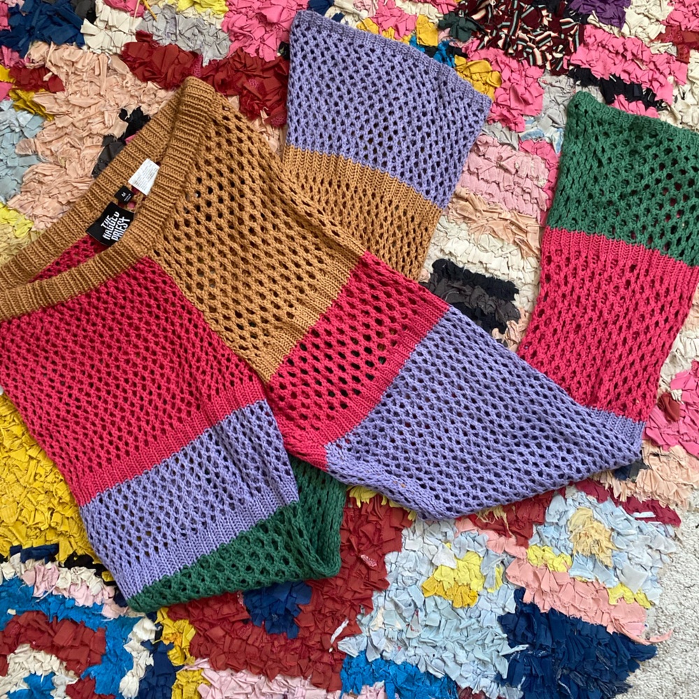 The Ragged Priest Multicolor Crochet Knit Pants